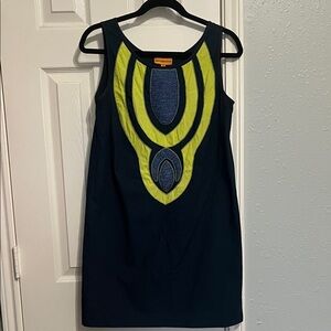 Roberta Freymann Navy Dress with Lime Green Accents- Size Small